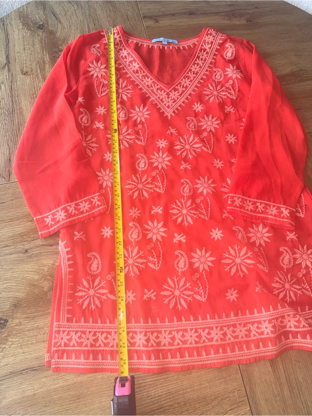 Bright Orange Embroidered V-Neck coverup Top by Antonio Melani - Picture 5 of 9